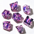 Clear-Purple Eye Pink Lettering Liquid Core 7-Piece Dice Set