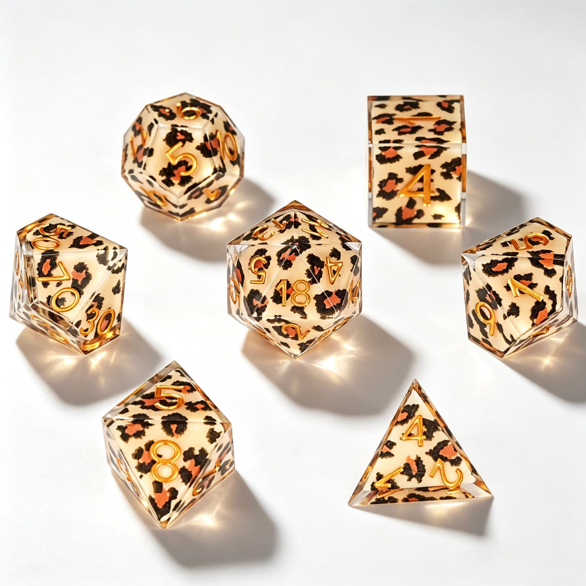 Leopard Print Solid Core 7-Piece Dice Set