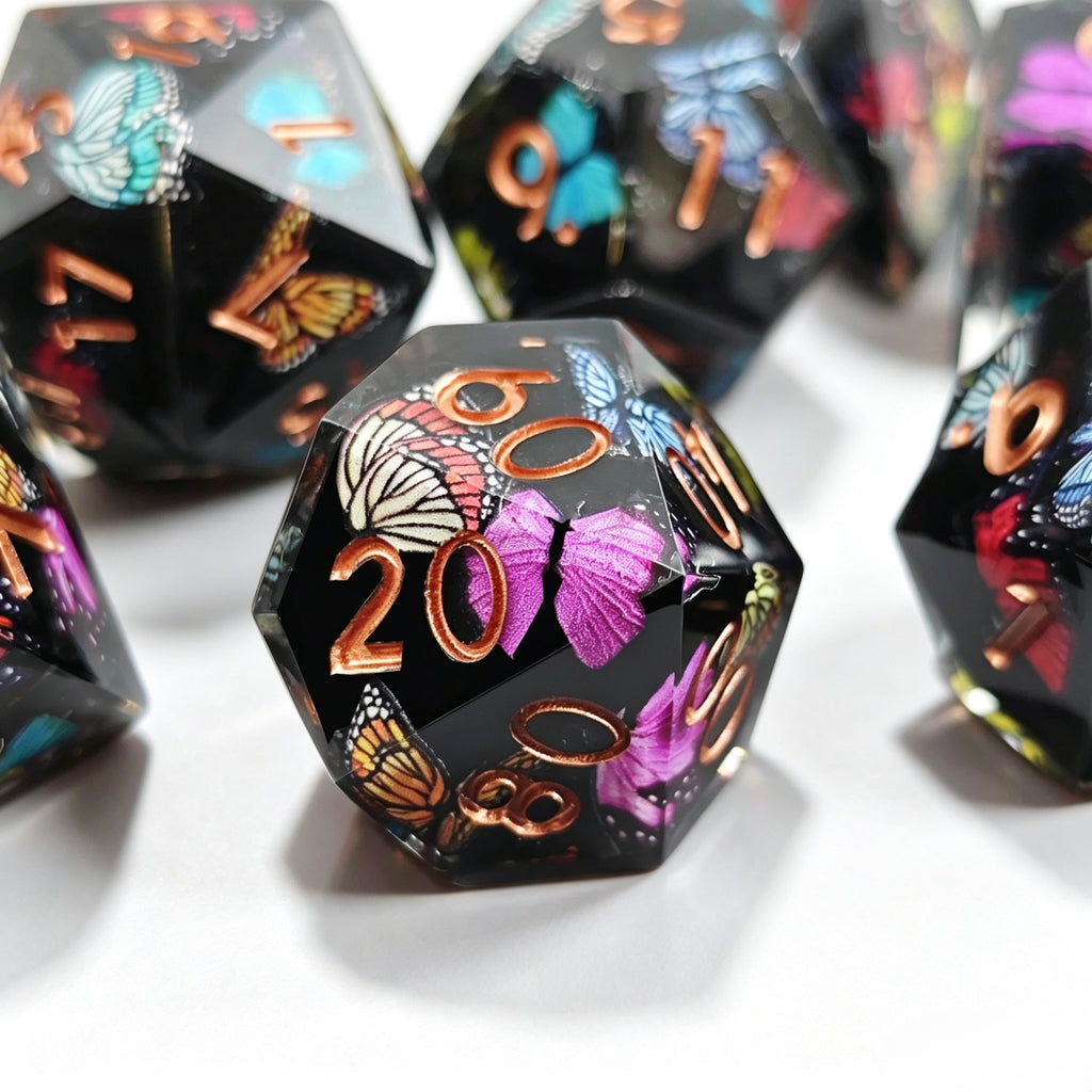 Midnight Butterfly Solid Core 7-Piece Dice Set