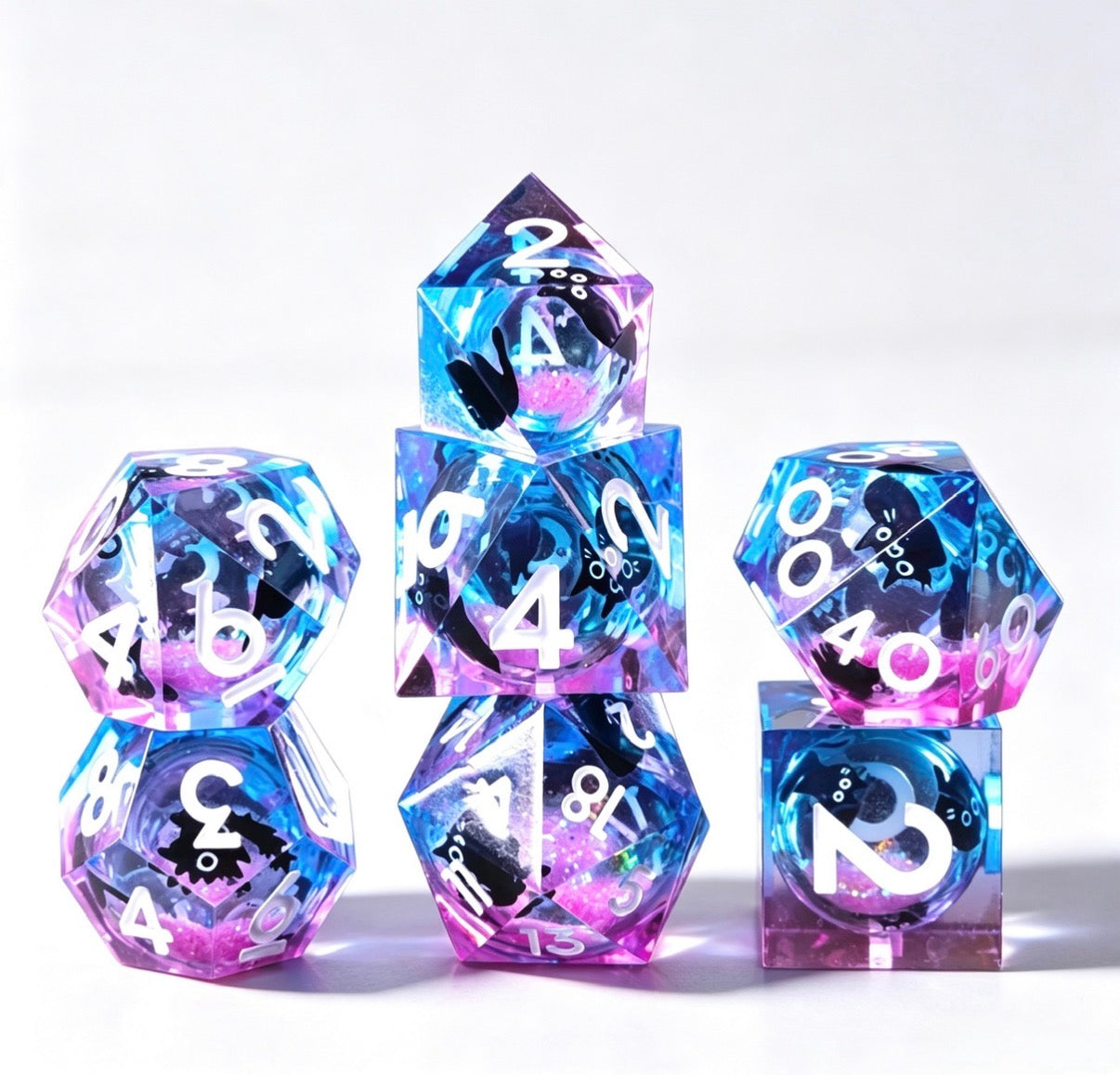 Purple-Pink Black Cat Liquid Core 7-Piece Dice Set