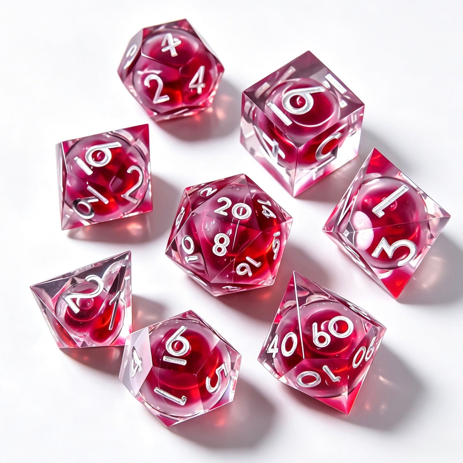 Red Blood Silver Liquid Core 7-Piece Dice Set