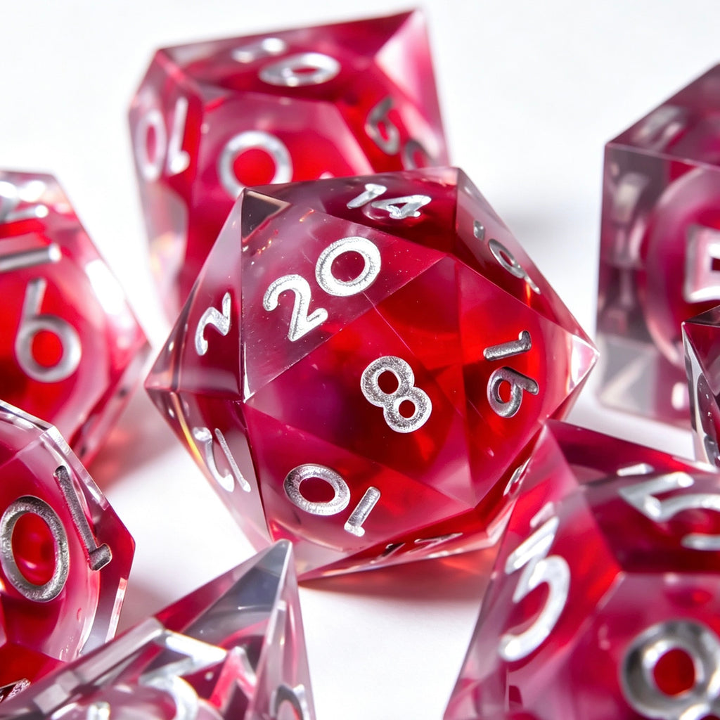 Red Blood Silver Liquid Core 7-Piece Dice Set