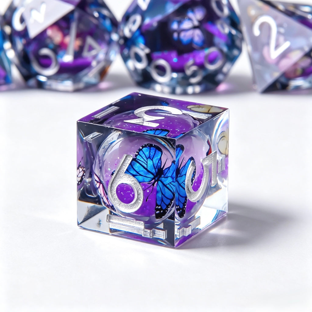 Purple Butterfly Liquid Core 7-Piece Dice Set