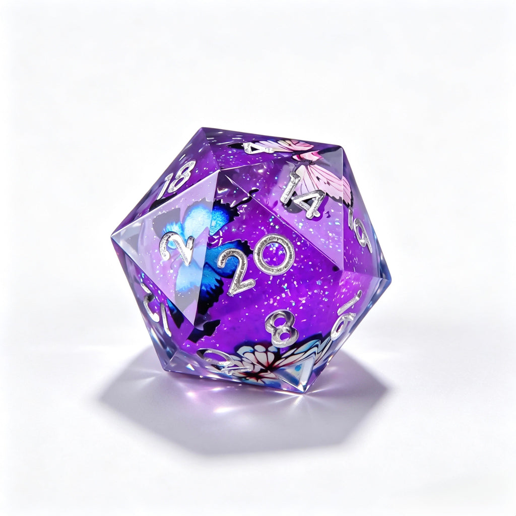Purple Butterfly Liquid Core 7-Piece Dice Set