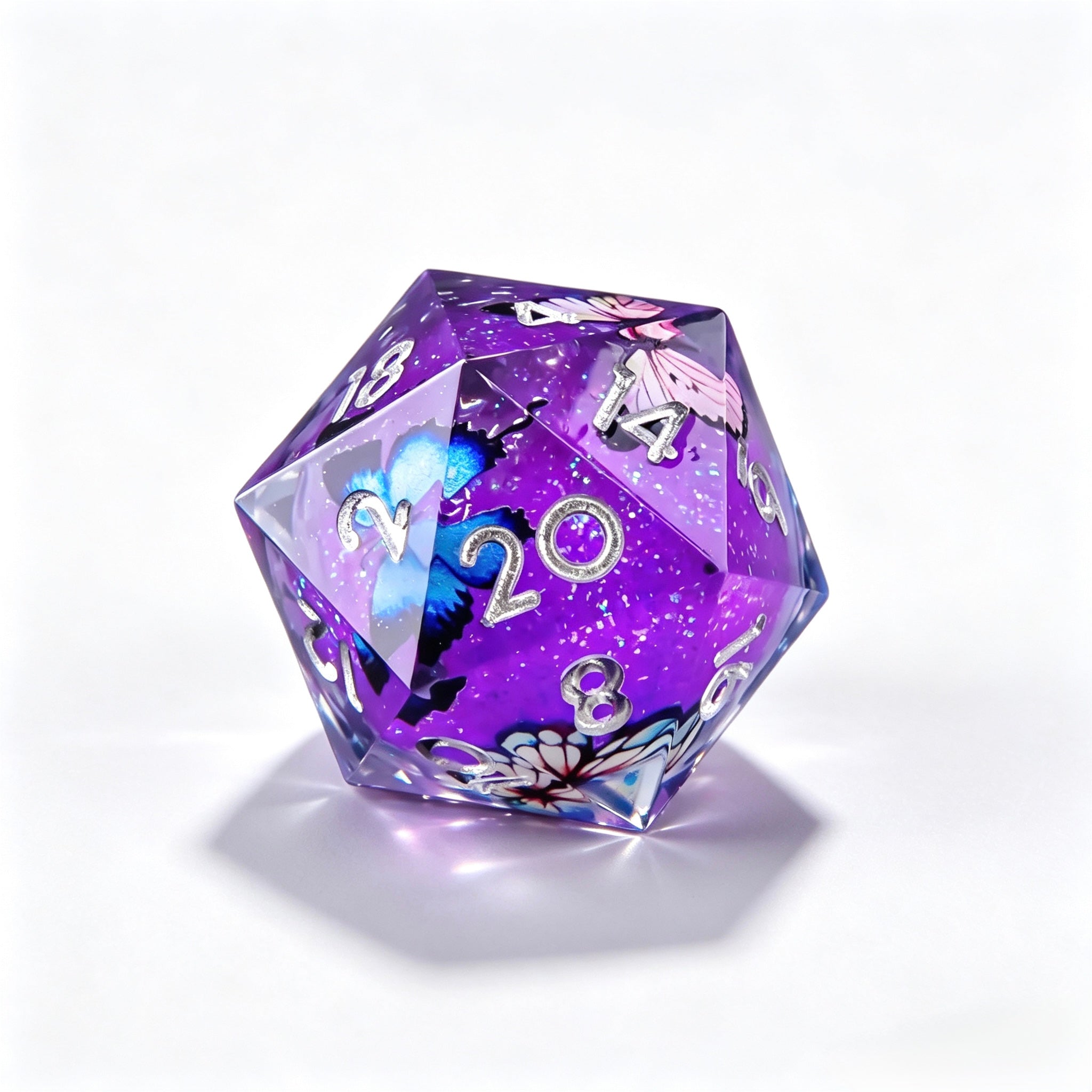 Purple Butterfly Liquid Core 7-Piece Dice Set