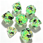 Neon Green Cat Diamond-Cut 7-Piece Dice Set (Glow-in-Dark)