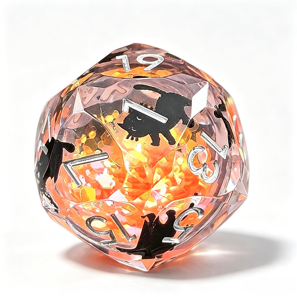 Orange Cat Diamond-Cut 7-Piece Dice Set (Glow-in-Dark)