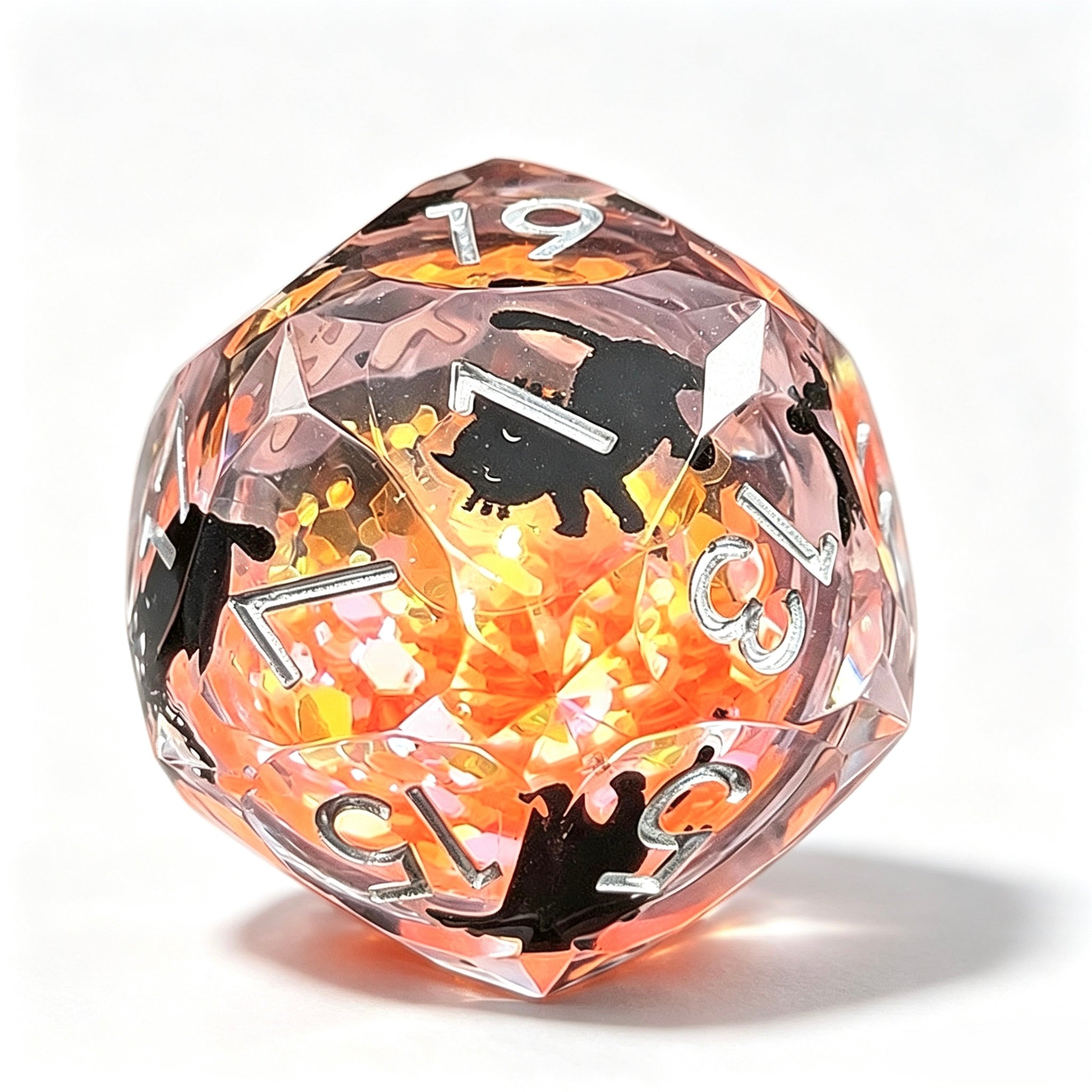 Orange Cat Diamond-Cut 7-Piece Dice Set (Glow-in-Dark)