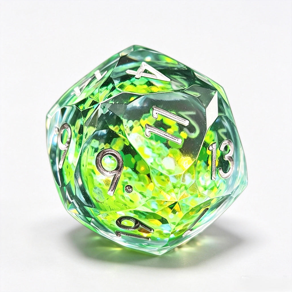 Green Diamond-Cut 7-Piece Dice Set (Glow-in-Dark)