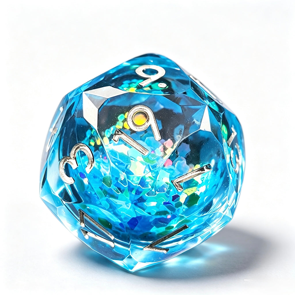 Blue Diamond-Cut 7-Piece Dice Set (Glow-in-Dark)