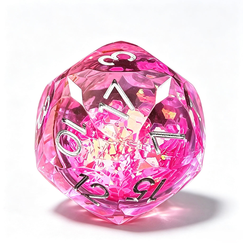 Hot Pink Diamond-Cut 7-Piece Dice Set (Glow-in-Dark)