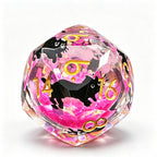 Hot Pink Cat Diamond-Cut 7-Piece Dice Set (Glow-in-Dark)