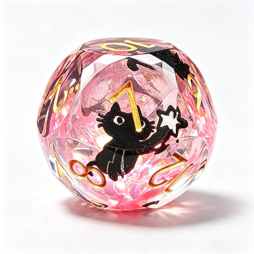 Blush Pink Cat Diamond-Cut 7-Piece Dice Set (Glow-in-Dark)