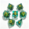 Green-Green Gold Lettering Eye Liquid Core 7-Piece Dice Set
