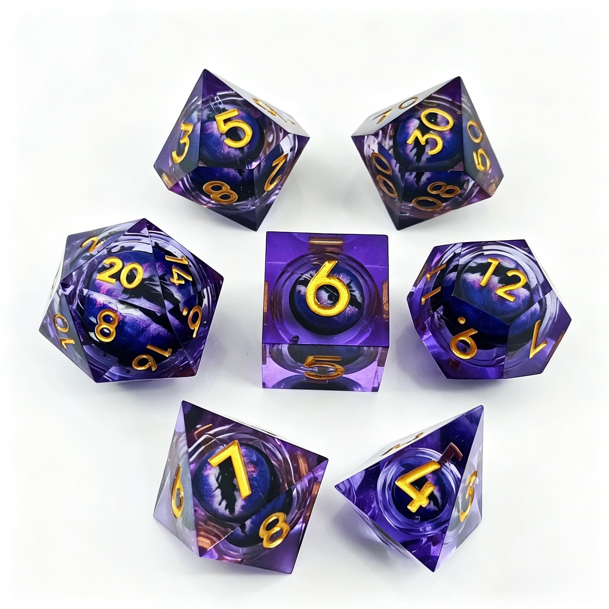 Purple-Purple Eye Liquid Core 7-Piece Dice Set