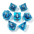 Blue-Blue Eye Silver Lettering Liquid Core 7-Piece Dice Set