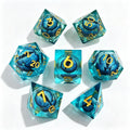 Blue-Blue Gold Lettering Eye Liquid Core 7-Piece Dice Set