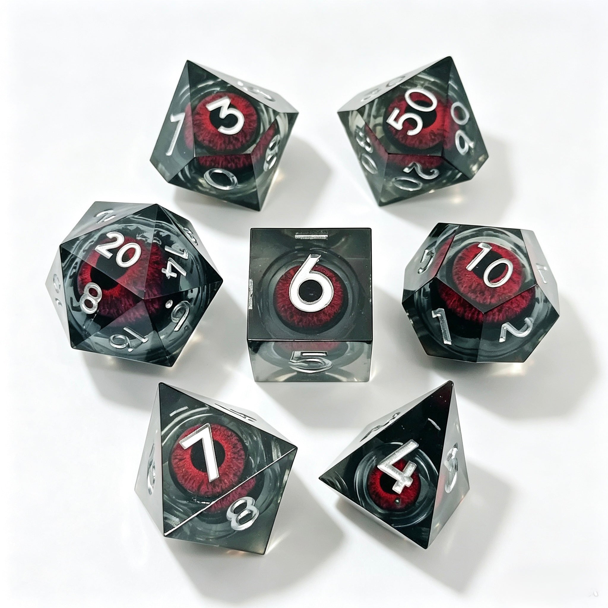 Black-Red Eye Liquid Core 7-Piece Dice Set