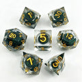Clear-Green Gold Lettering Eye Liquid Core 7-Piece Dice Set
