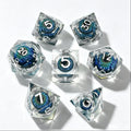 Clear-Blue Silver Lettering Eye Liquid Core 7-Piece Dice Set