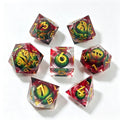 Bloody-Green Gold Lettering Eye Liquid Core 7-Piece Dice Set