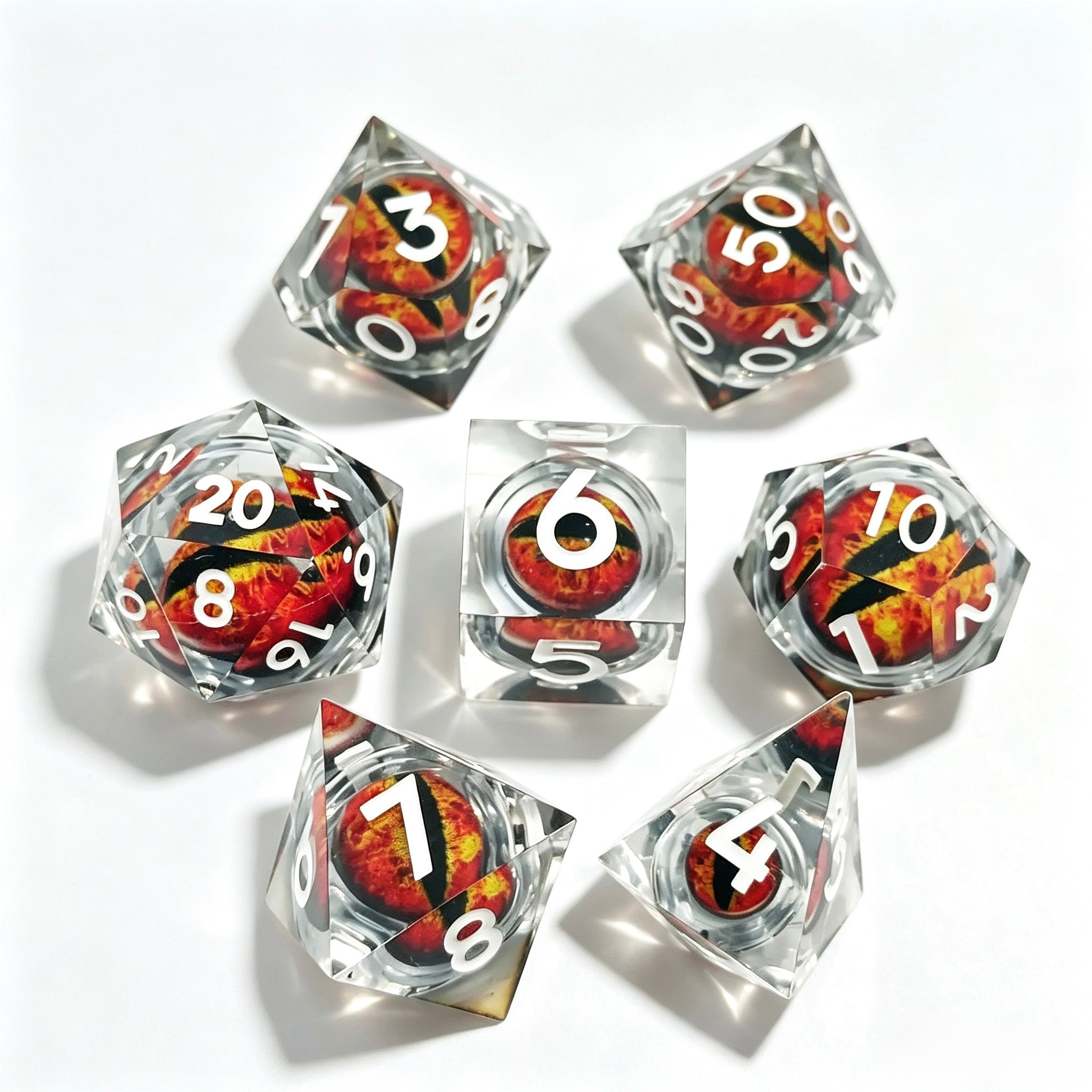 Clear-Orange Eye Liquid Core 7-Piece Dice Set