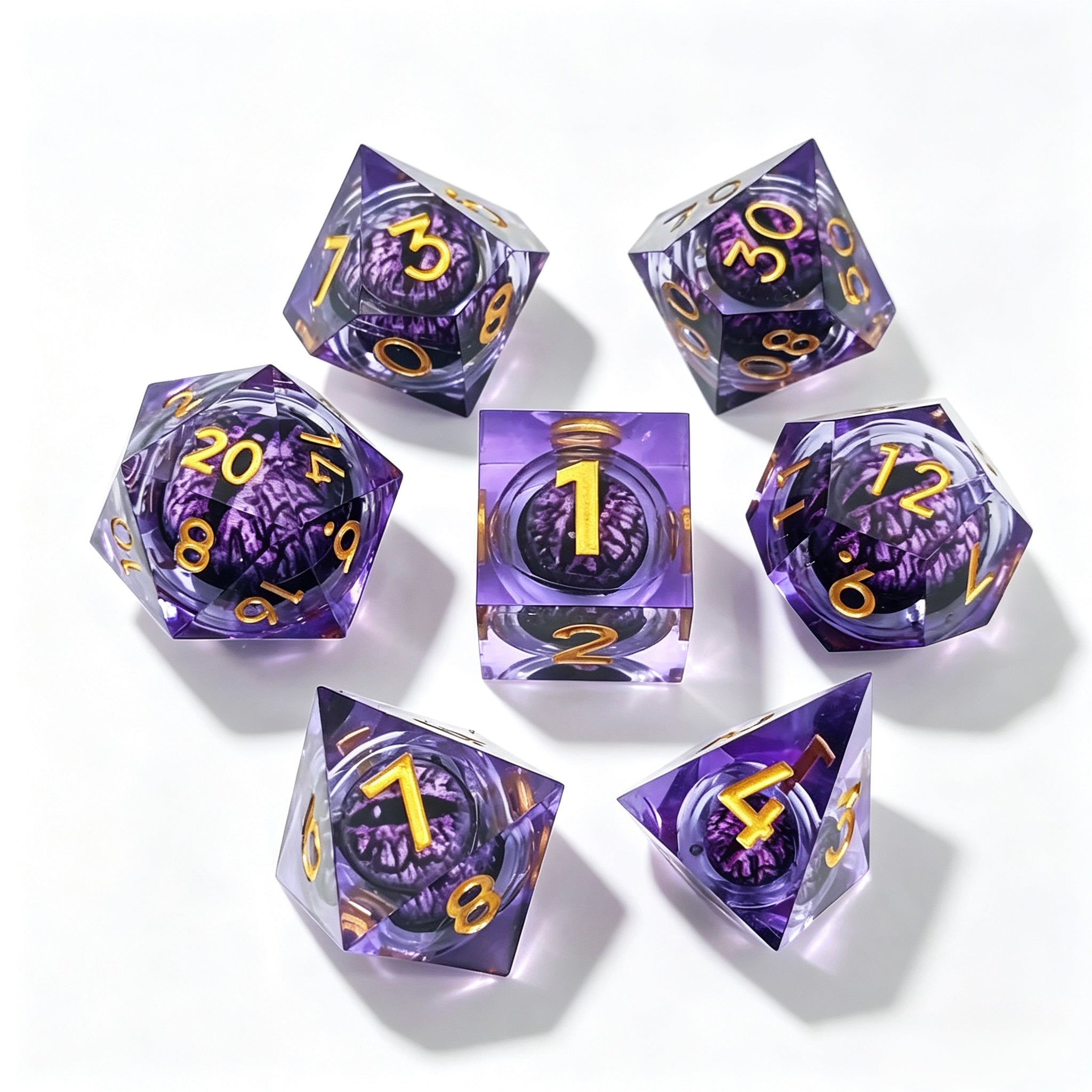 Purple-Purple Reptile Eye Liquid Core 7-Piece Dice Set