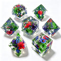 Tropical Flower Blue Solid Core 7-Piece Dice Set