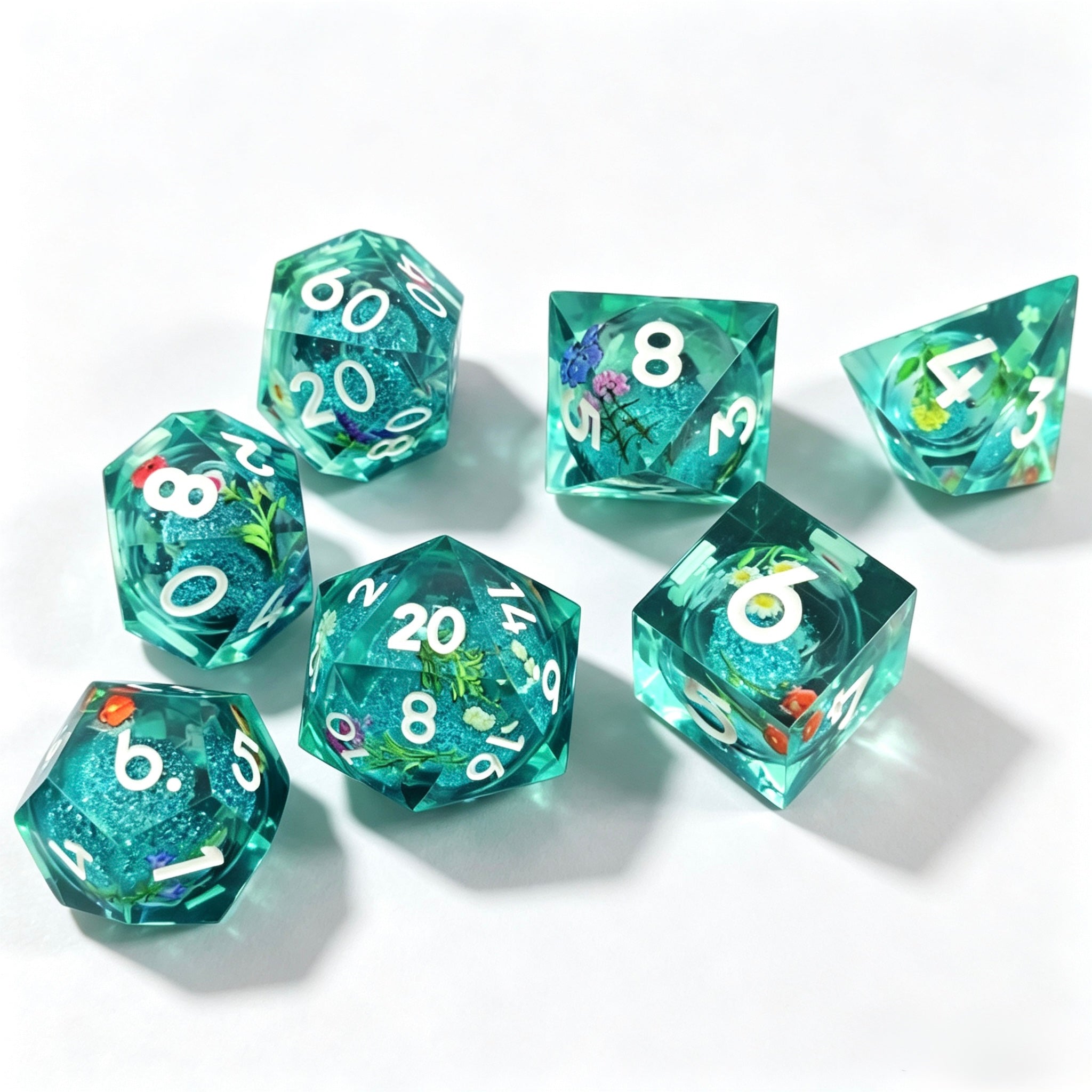 Aqua Flower Liquid Core 7-Piece Dice Set