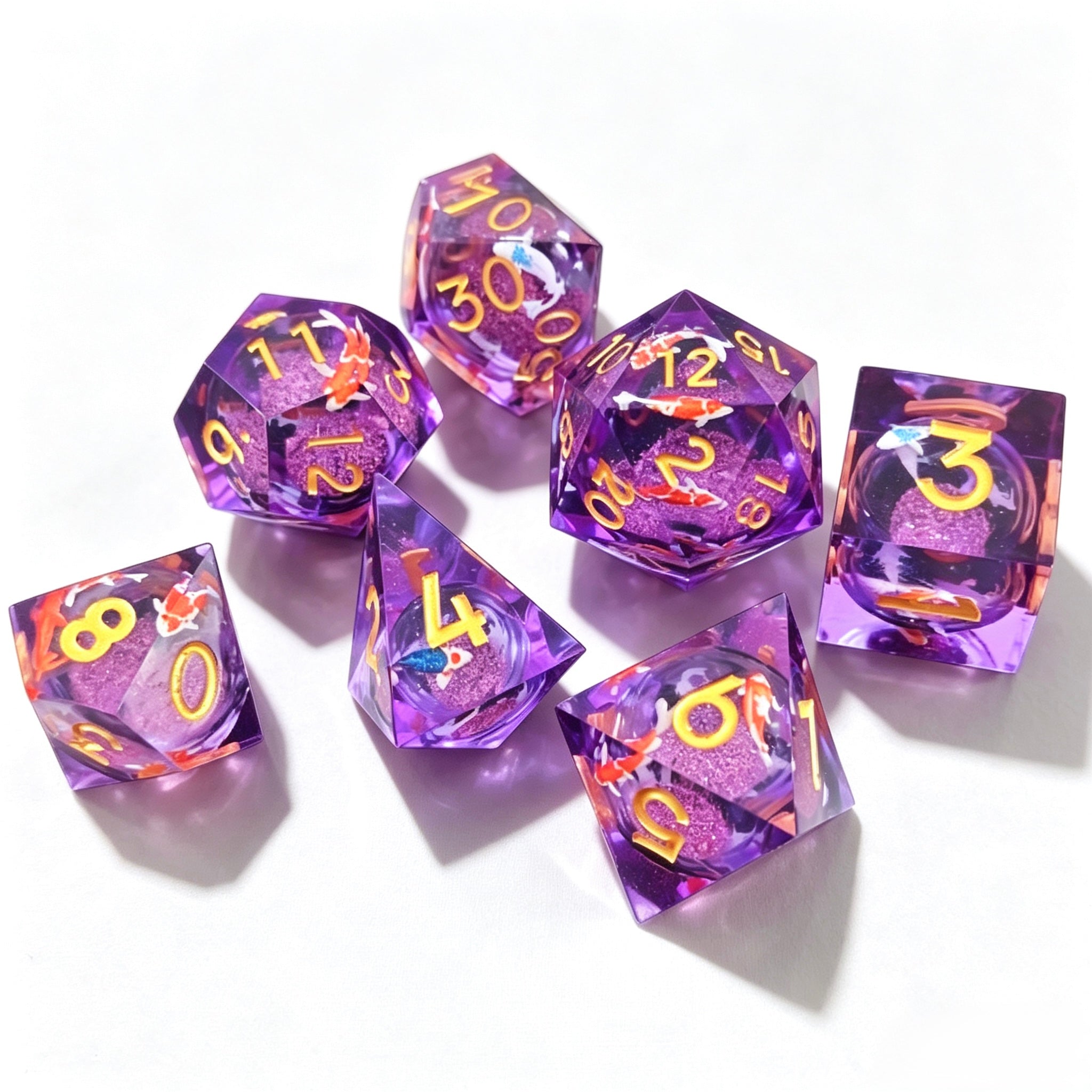 Purple Koi Liquid Core 7-Piece Dice Set