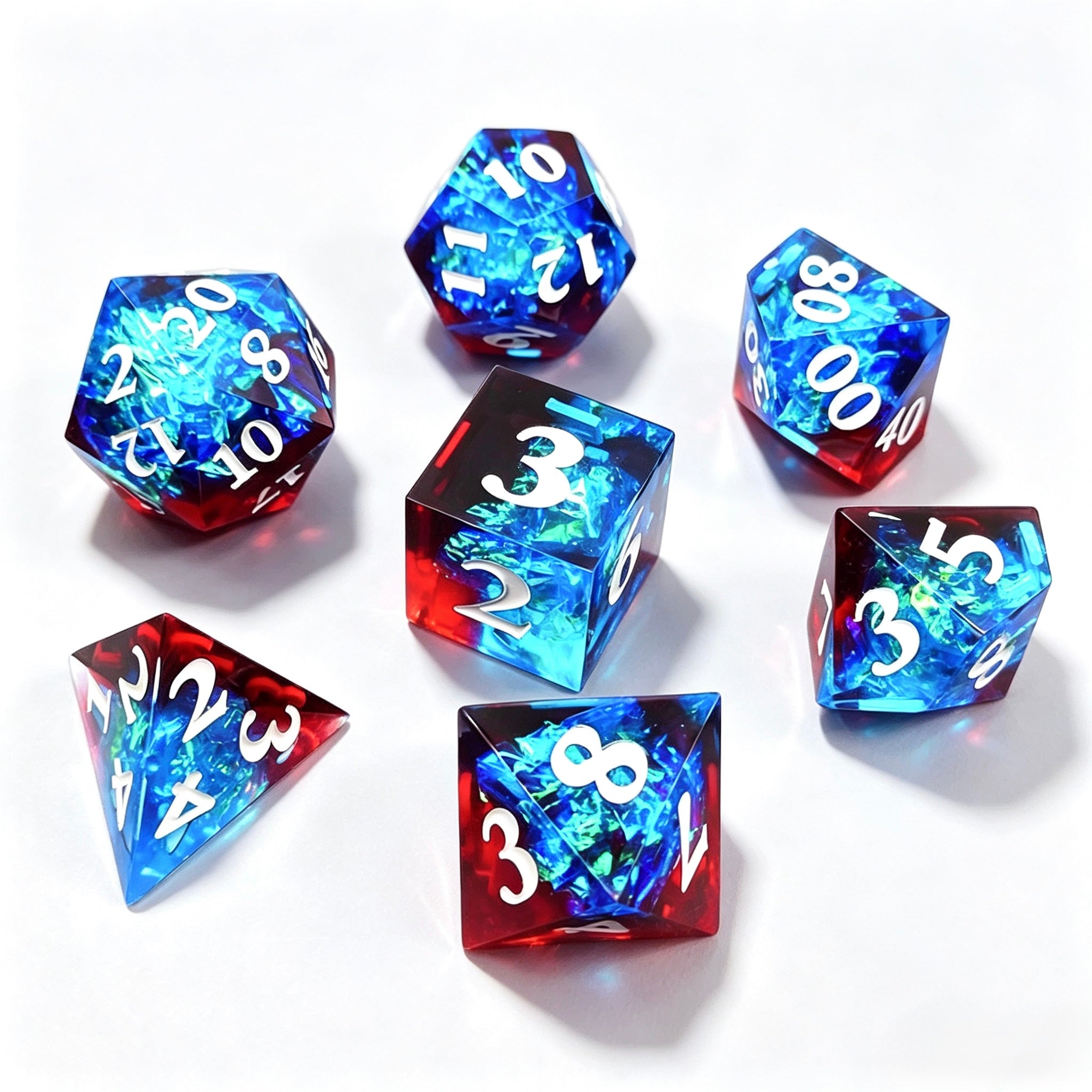 Blue & Red Foil Solid Core 7-Piece Dice Set