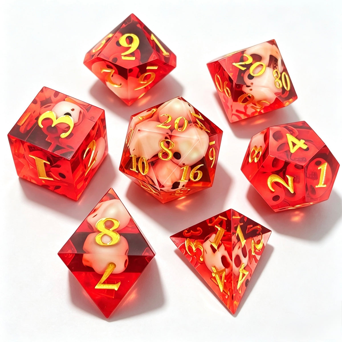 Red Skulls Solid Core 7-Piece Dice Set