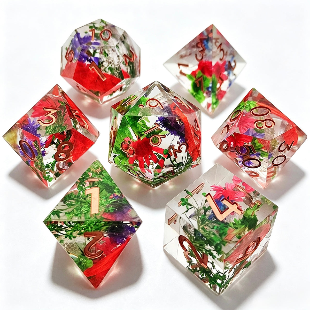 Tropical Flower Bronze Solid Core 7-Piece Dice Set