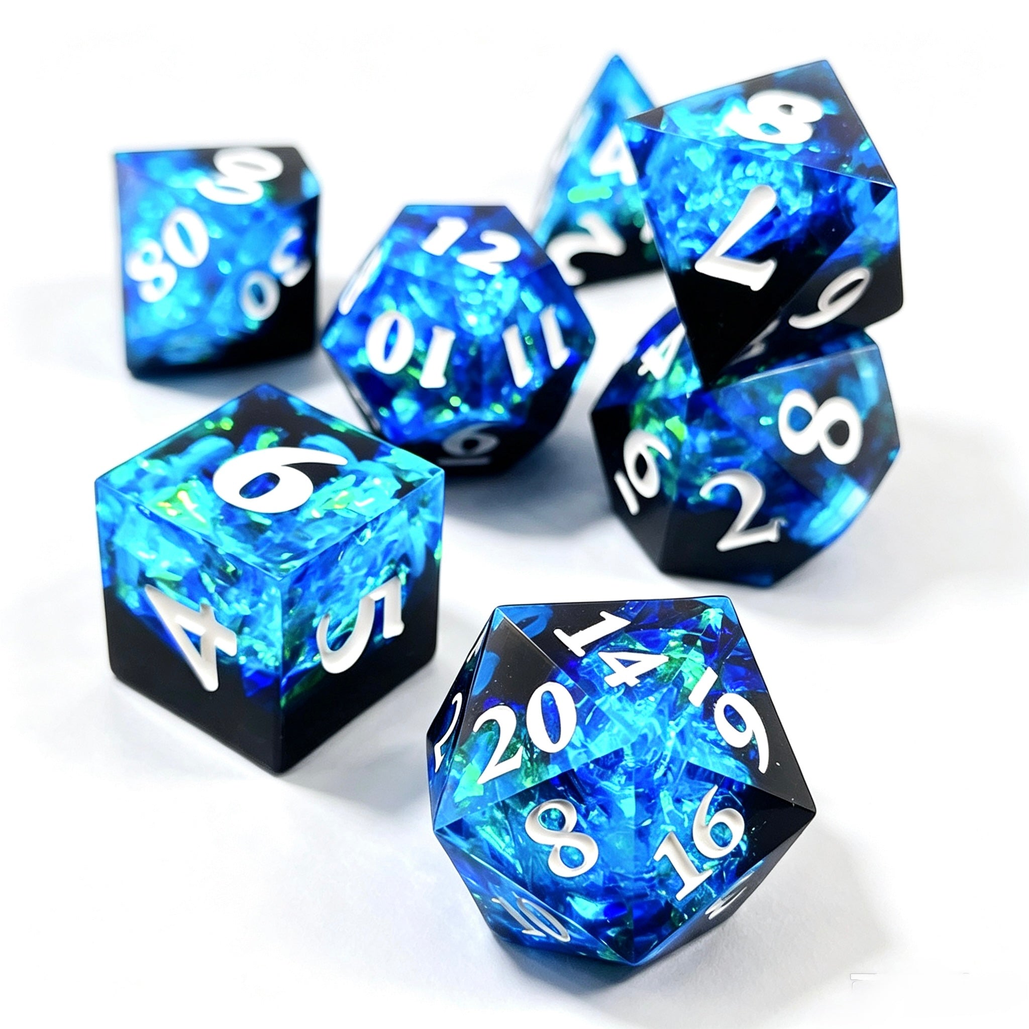 Blue & Black Foil Solid Core 7-Piece Dice Set