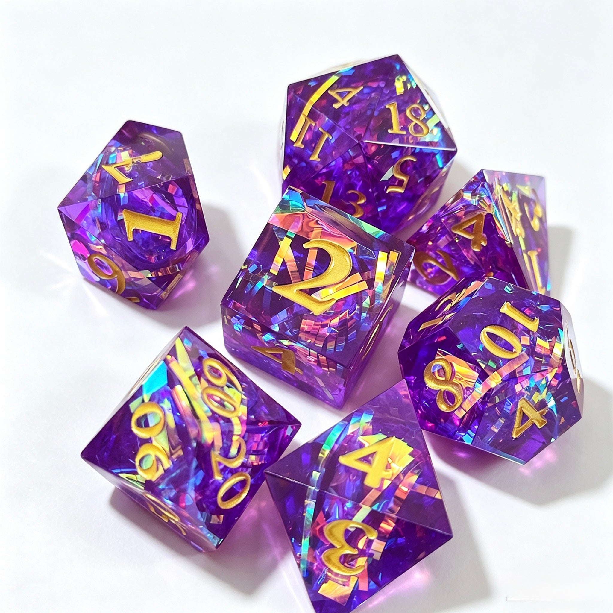 Purple Iridescent Flakes Solid Core 7-Piece Dice Set