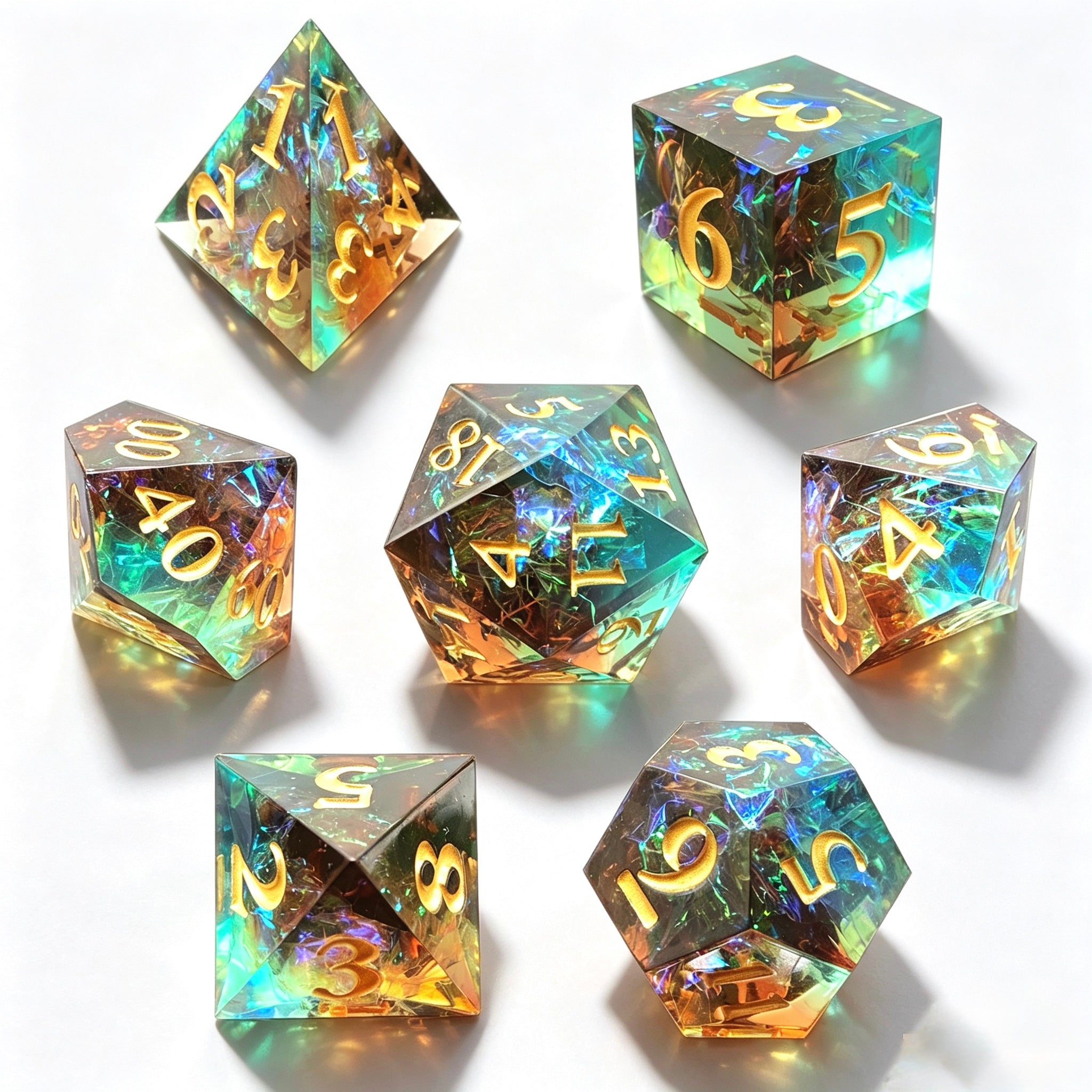 Enchanted Moss Foil Solid Core 7-Piece Dice Set