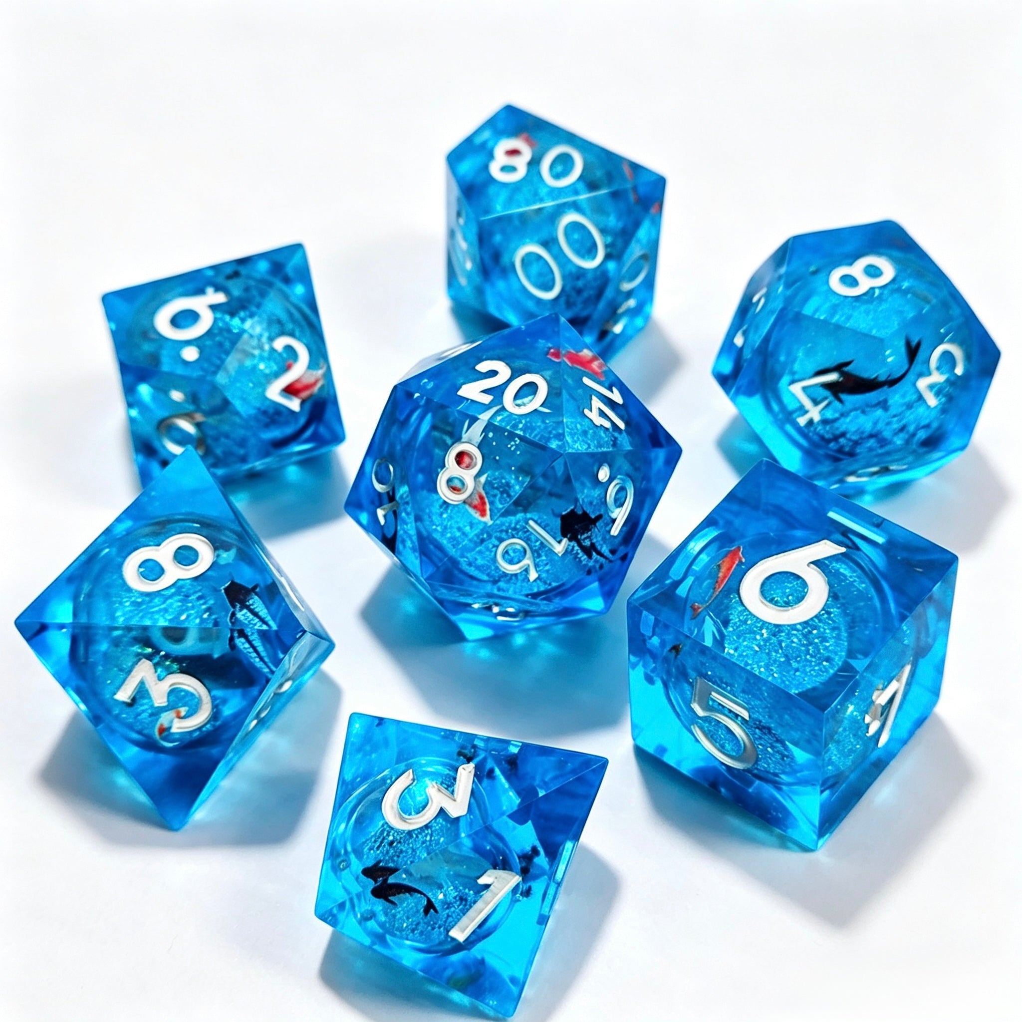Blue Koi Liquid Core 7-Piece Dice Set