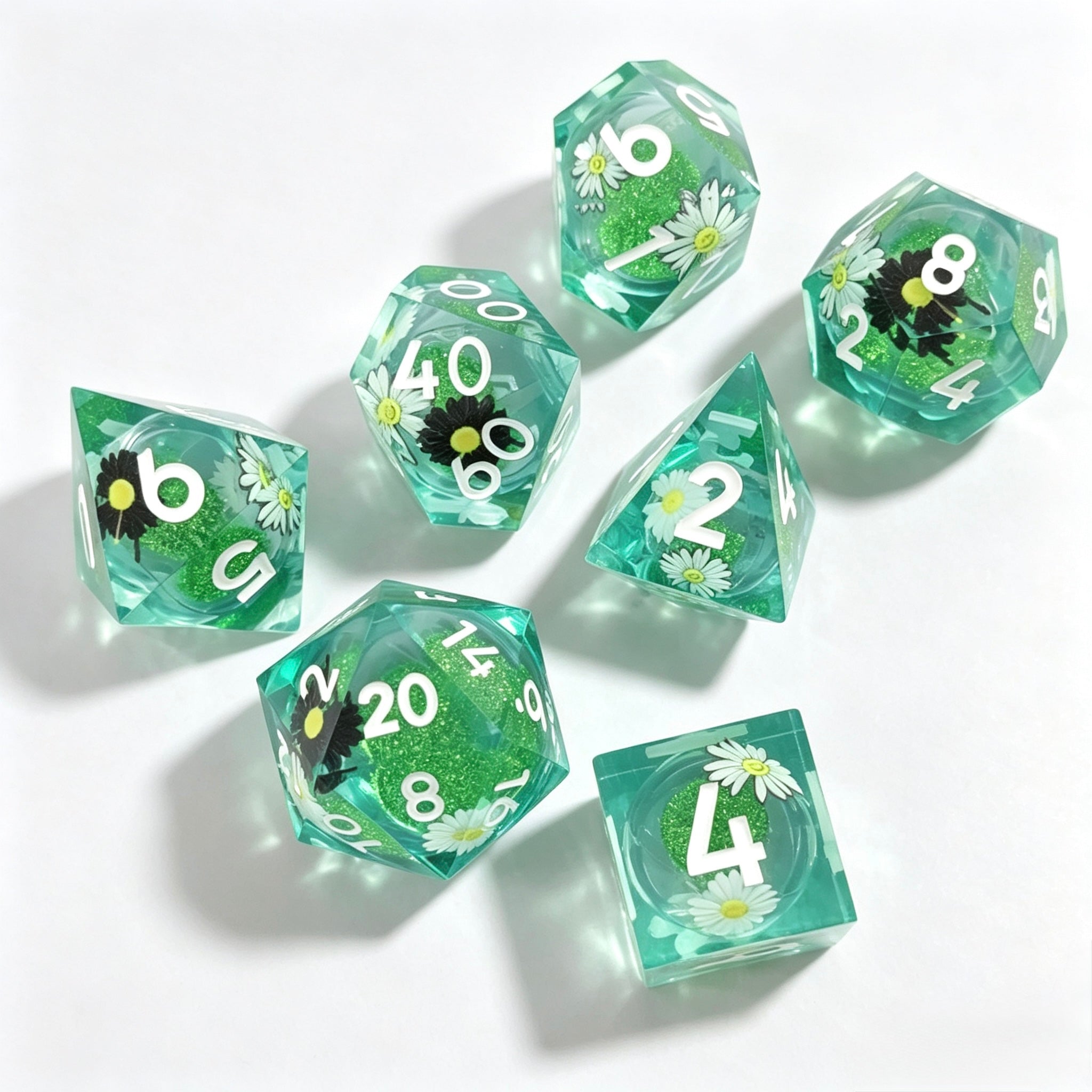 Green Flower Liquid Core 7-Piece Dice Set