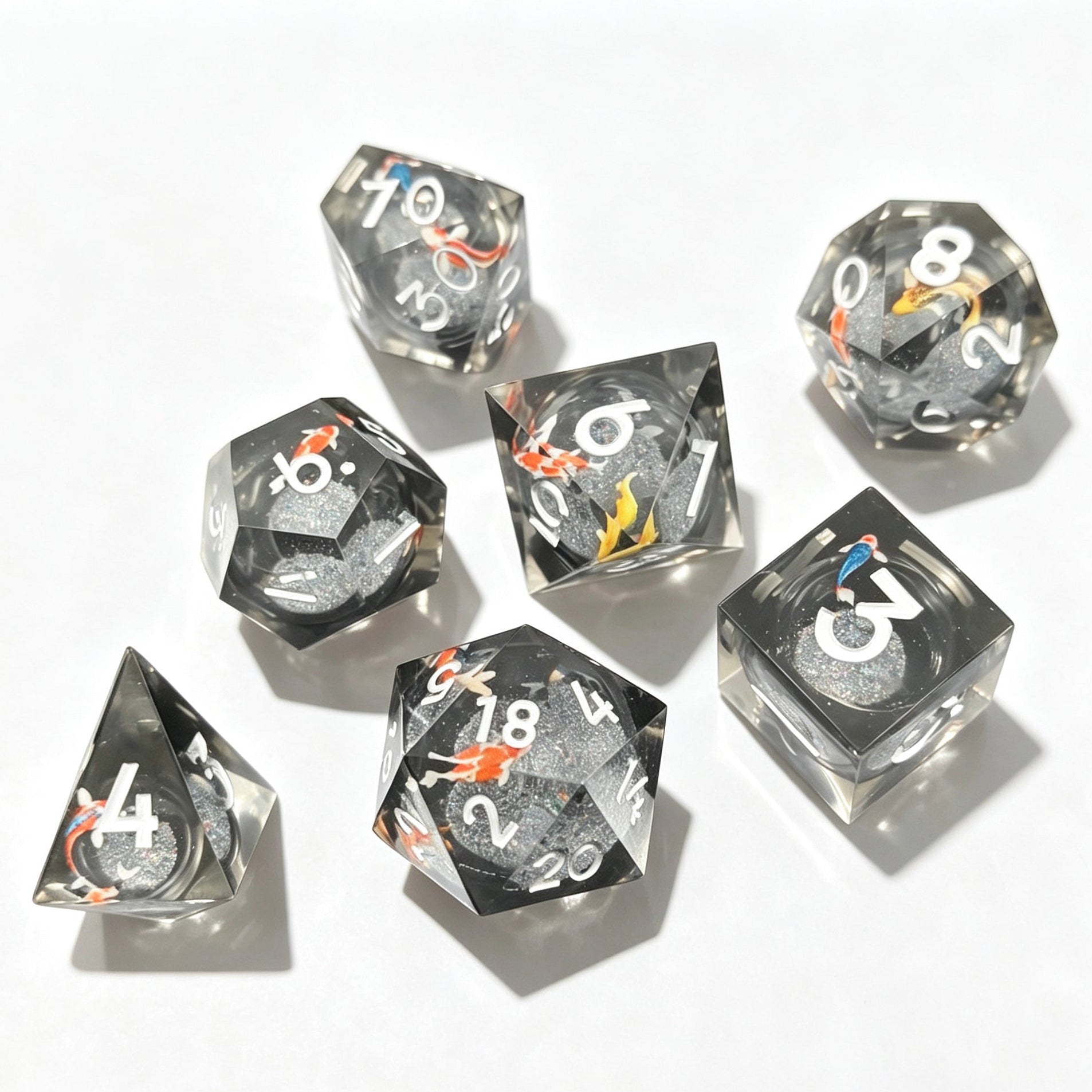 Grey Koi Liquid Core 7-Piece Dice Set