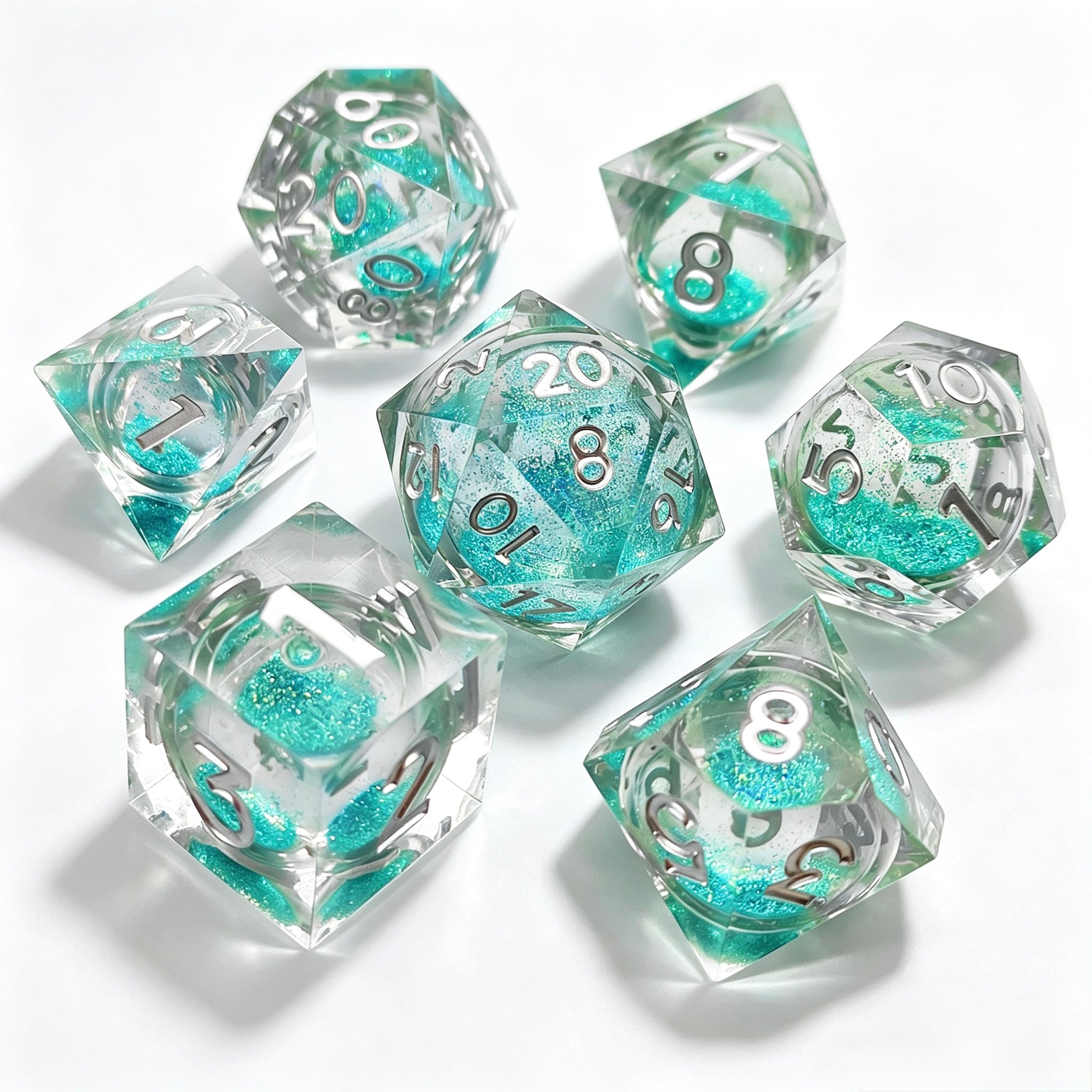 Clear Aqua Liquid Core 7-Piece Dice Set