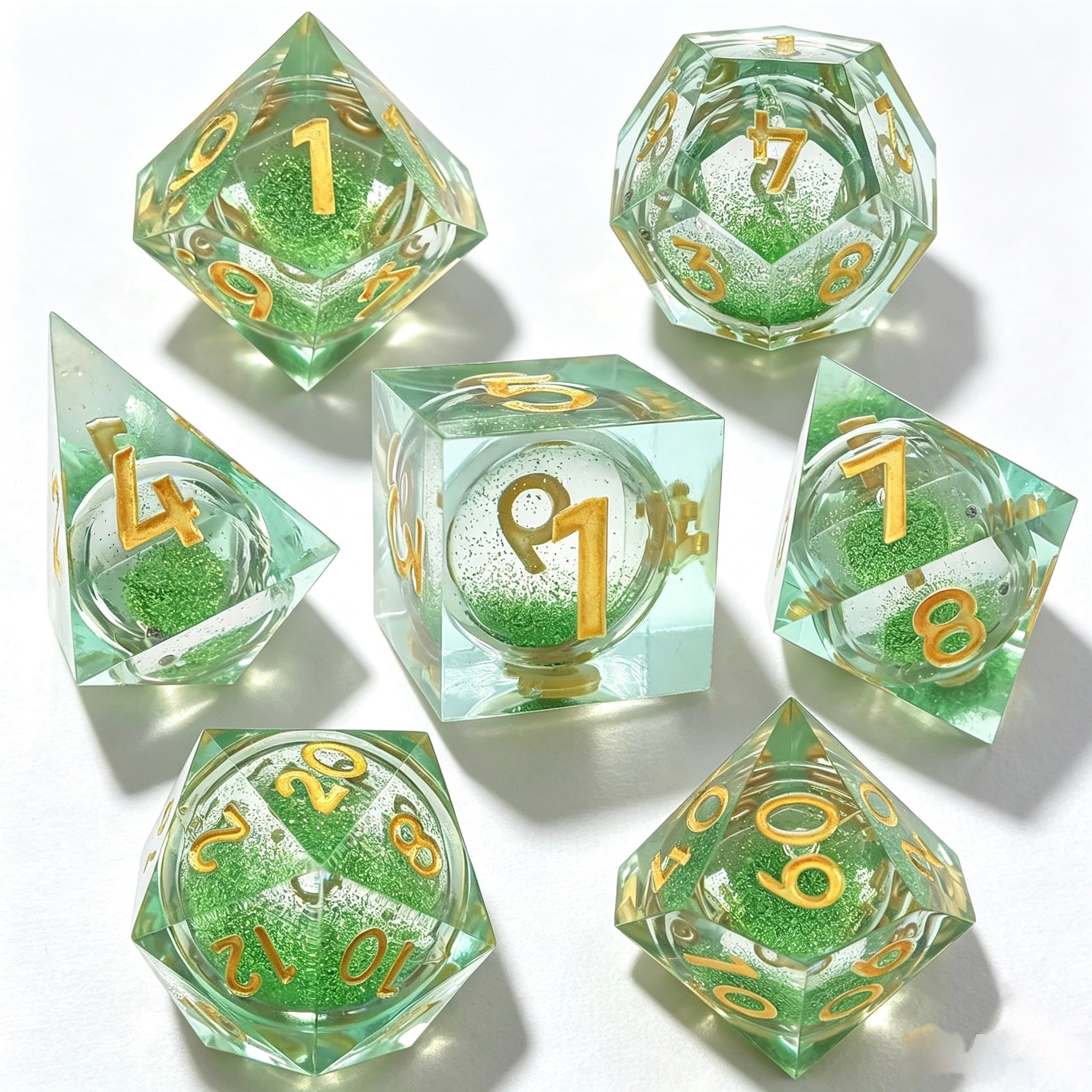 Clear Green Liquid Core 7-Piece Dice Set