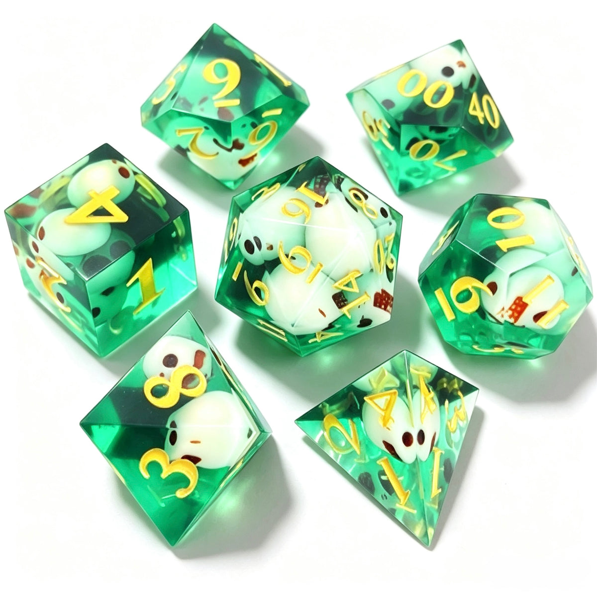 Green Skulls Solid Core 7-Piece Dice Set