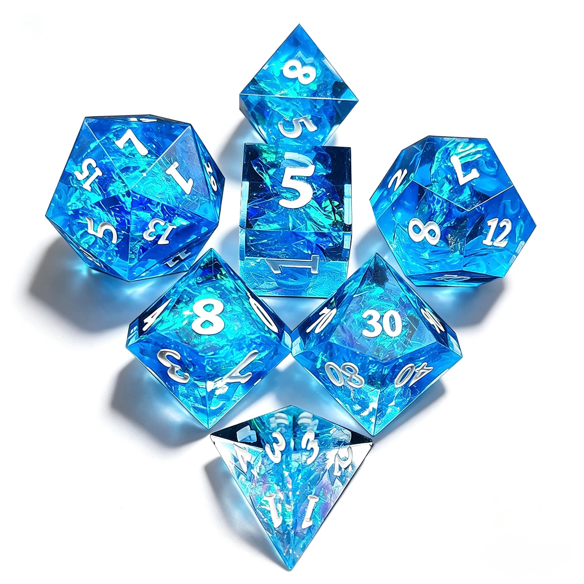 Light Blue Foil Solid Core 7-Piece Dice Set