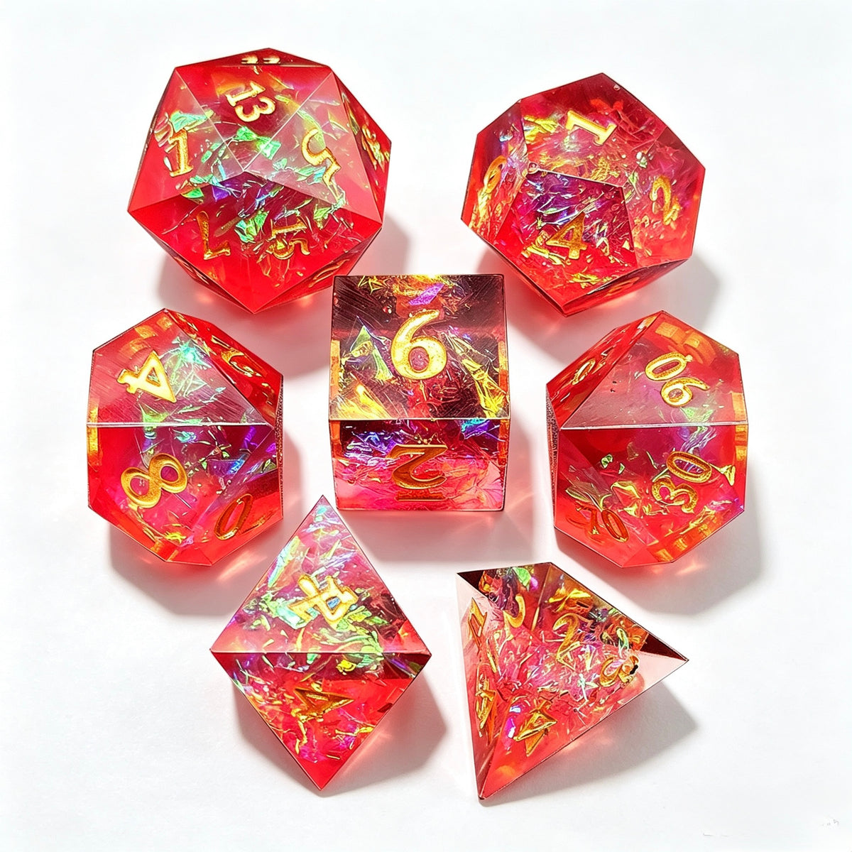 Red Iridescent Flakes Solid Core 7-Piece Dice Set