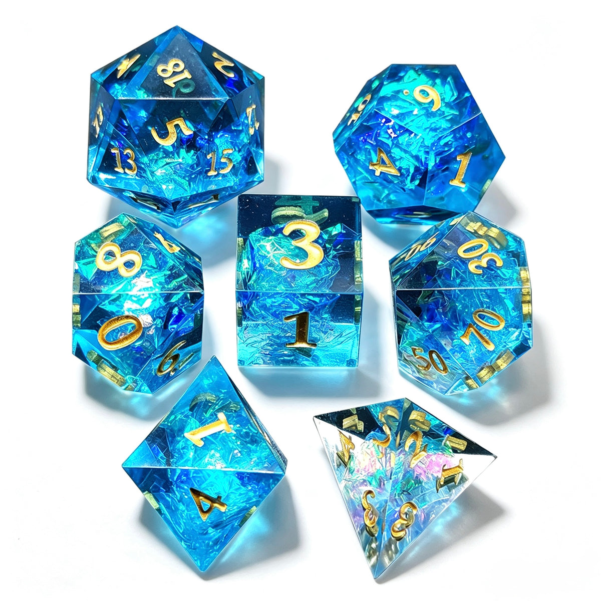 Blue Foil Solid Core 7-Piece Dice Set