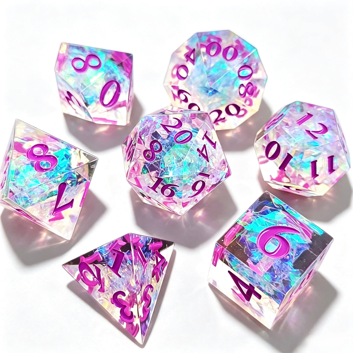 Blue Iridescent Flakes Solid Core 7-Piece Dice Set