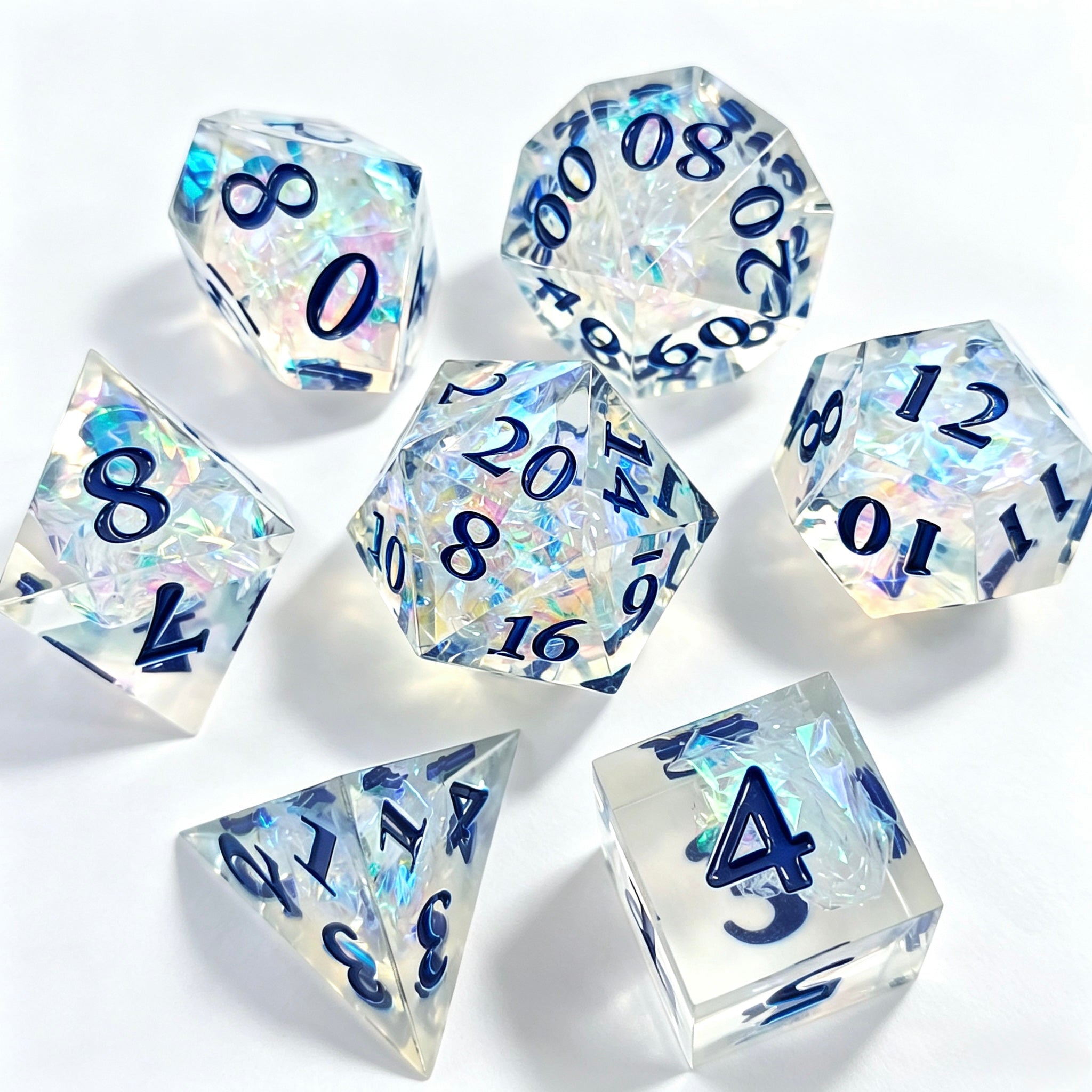 Clear Foil Solid Core 7-Piece Dice Set