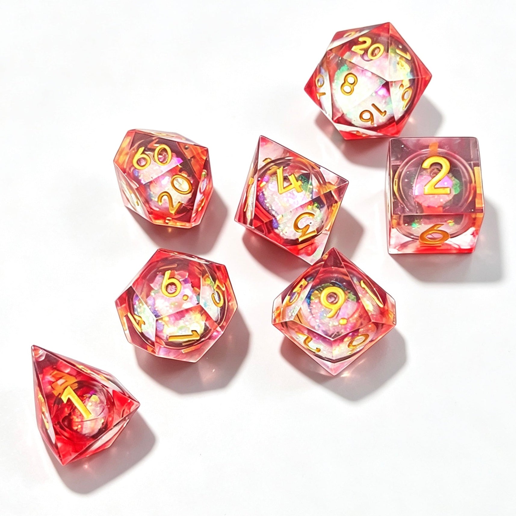 Red Gold Glitter Liquid Core 7-Piece Dice Set