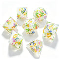 Flower Garden White Solid Core 7-Piece Dice Set