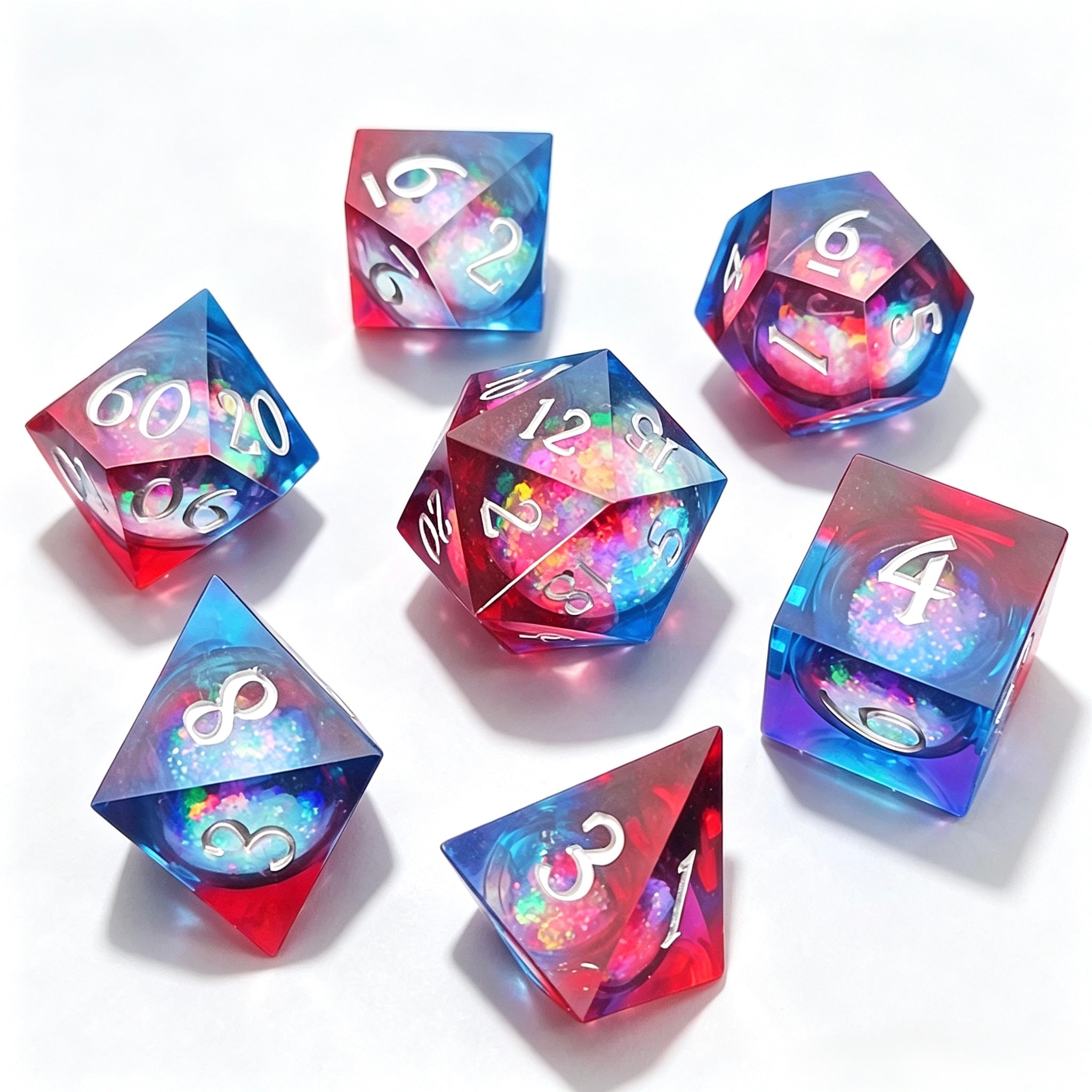 Gradient Crimson Silver Liquid Core 7-Piece Dice Set
